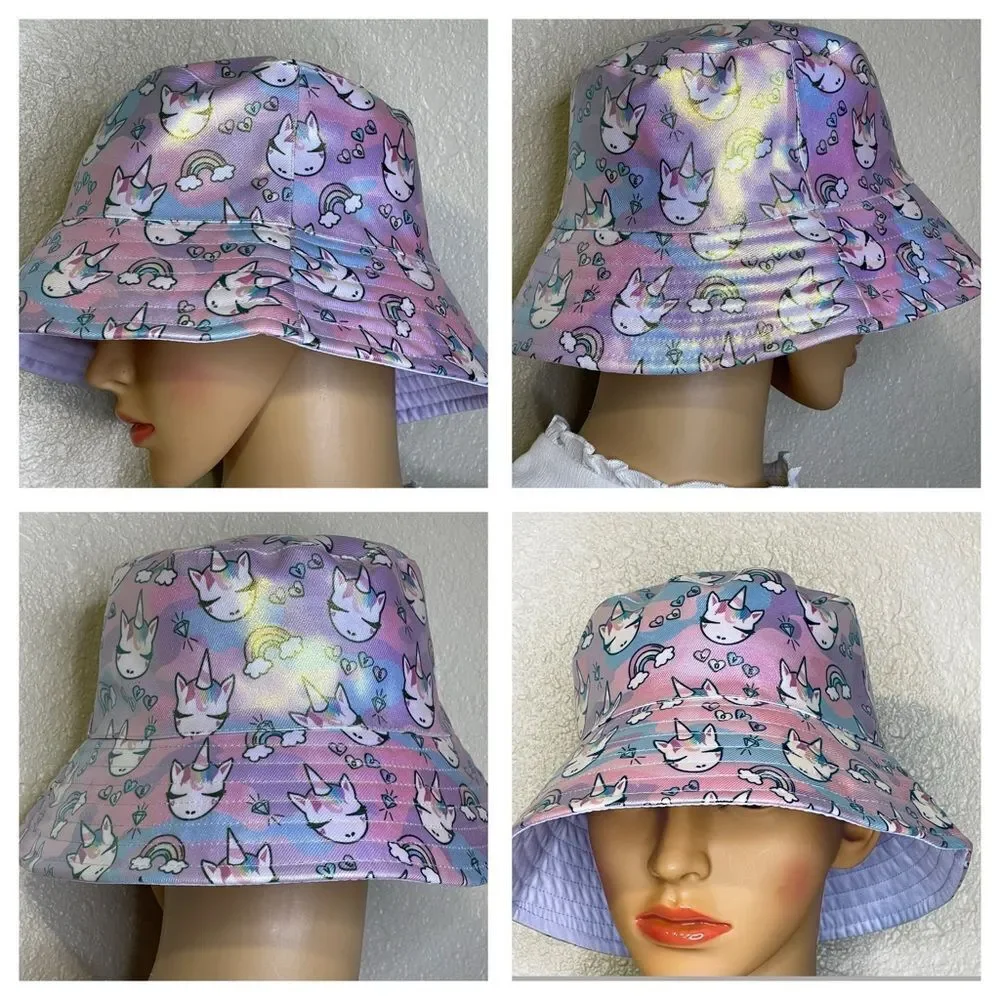 Miss Gwen’s OMG Accessories Kids Metallic Bucket Hat Pink Purple Blue Unicorn